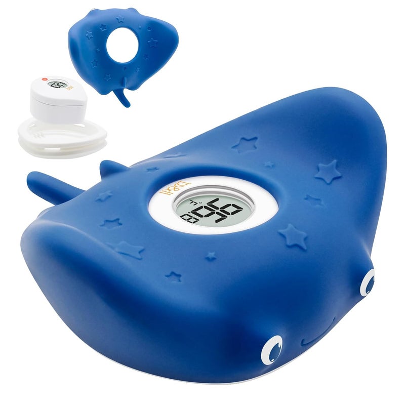 BH Silicone Baby Bath Thermometer - Safety Digital Infant Bathtub Temperature Thermometer, Color-Coded Display, Quick-Read, Detachable Silicone Jacket, Dishwasher Safe, Temperature Toy (Manta Ray) - Image 1